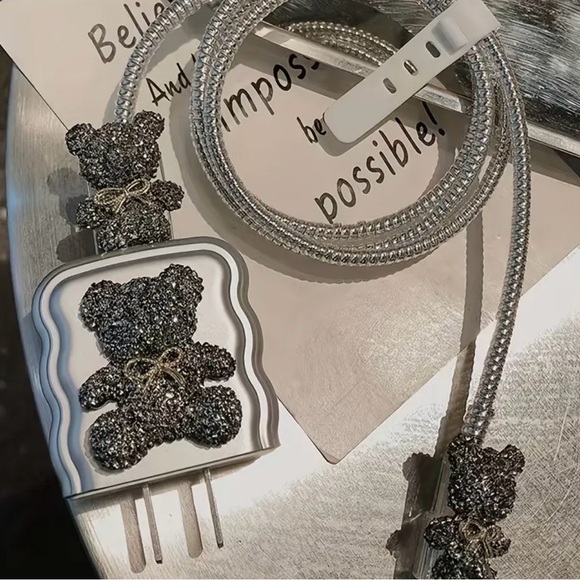 Other - Silver Glitter Bear Charging Cable